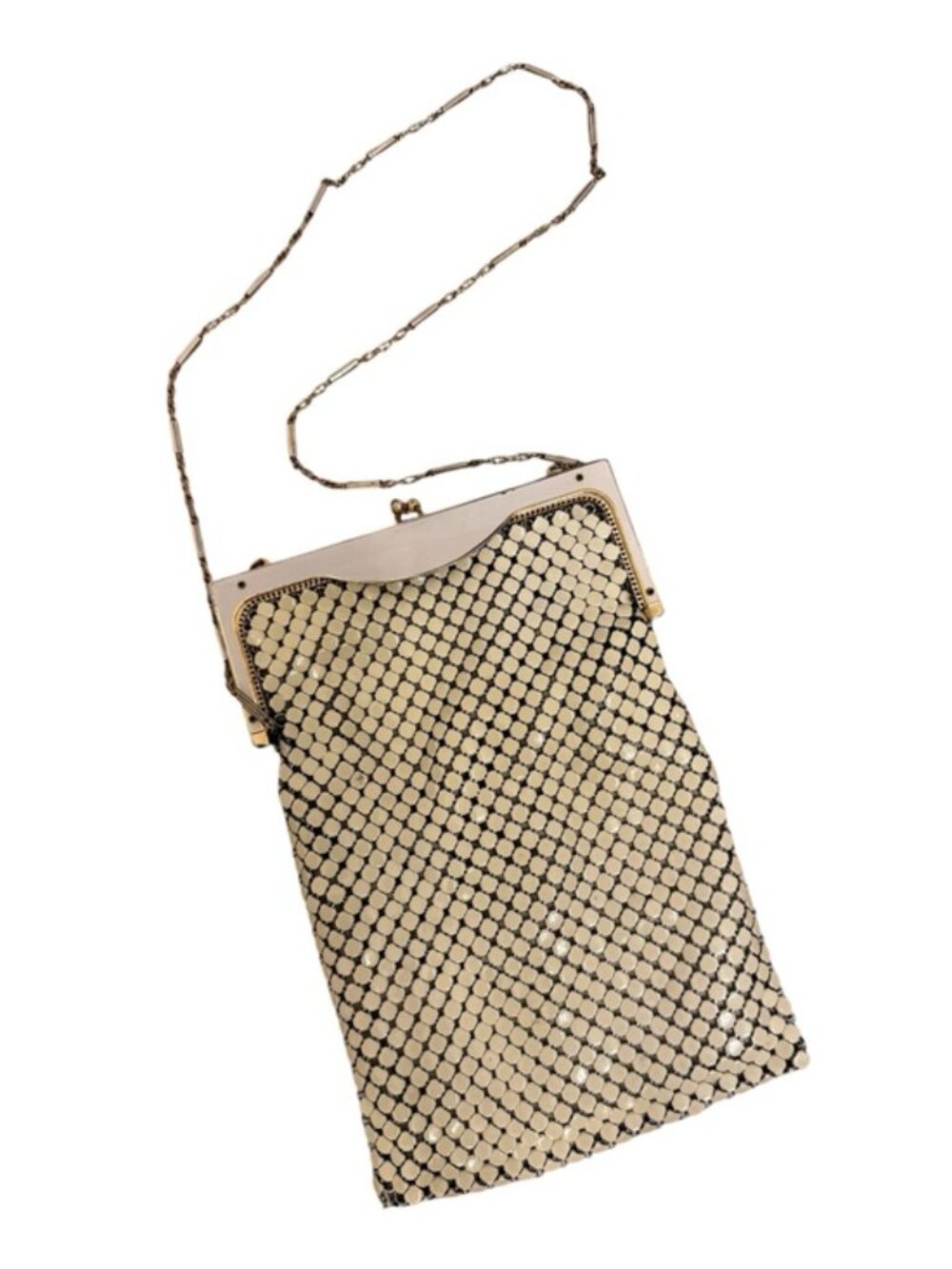 🤎VTG 50s Whiting & Davis Authentic Cream Metal Mesh Minimalist Glam Evening Bag